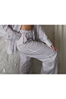 شلوار گرمکن راه راه زنانه با کمر کم، ساق های گشاد و طرح جیب، راحت و شیک روزانه-thumb