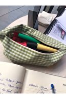 جا مدادی تک چشمی زیپ قابل شستشو Gingham سبز کیف لوازم آرایش کیف لوازم آرایش-thumb