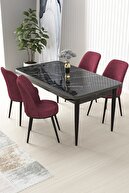 Table Black Marble Pattern Chair Claret Red