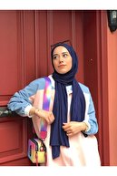 شال ویسکوز شانه دار آبی سرمه ای-thumb