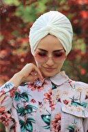 Sahra Şal Dünyası Dolama Bone Ekru Hazır Model