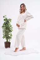 ست لباس خواب بارداری و بعد از زایمان با دکمه در جلو، دور کمر، آستین و پاها با جزئیات قابل تنظیم-thumb