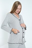 ست لباس خواب بارداری و بعد از زایمان با دکمه در جلو، دور کمر، آستین و پاها با جزئیات قابل تنظیم-thumb