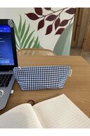 کیف لوازم آرایش کیف لوازم آرایشی کیف لوازم زیپ دار تک محفظه ای جای قلم پارچه ای جای قلم ساکس آبی Gingham قابل شستشو-thumb