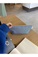 کیف لوازم آرایش کیف لوازم آرایشی کیف لوازم زیپ دار تک محفظه ای جای قلم پارچه ای جای قلم ساکس آبی Gingham قابل شستشو-thumb