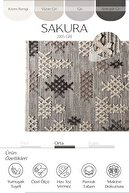 فرش اتاق نشیمن ساکورا 2205 خاکستری ضد گرد و غبار با طرح‌های قومی بافته شده مدرن-thumb