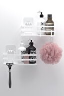 Teknotel Bathroom Organizer نگهدارنده شامپو حمام قفسه حمام 2 تکه قفسه حمام سفید St281h-thumb