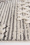 فرش اتاق نشیمن ساکورا 2205 خاکستری ضد گرد و غبار با طرح‌های قومی بافته شده مدرن-thumb