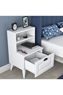 میز کنار تخت Rani Bd105 با 2 قفسه کشوی غشایی میز کنار تخت سفید-thumb