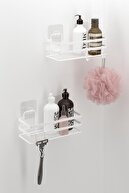 Teknotel Bathroom Organizer نگهدارنده شامپو حمام قفسه حمام 2 تکه قفسه حمام سفید St281h-thumb