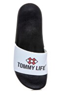 Tommy Life Tommylife Siyah-beyaz Erkek Yazı Baskılı Bantlı Terlik-89080