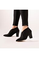 CZ London Hakiki Deri Kadın Topuklu Ayakkabı Streç Bayan Sivri Burunlu