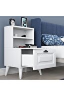 میز کنار تخت Rani Bd105 با 2 قفسه کشوی غشایی میز کنار تخت سفید-thumb