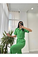 پیراهن کتان کت شلوار زنانه کت و شلوار سبز-thumb