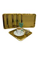 سینی و بشقاب قهوه با طرح مربع قطره ای طلایی 6 تکه (21×21 سانتی متر)-thumb