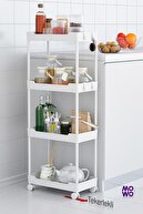 Mowo 4 طبقه قفسه حمام چرخدار سفید، قفسه آشپزخانه، جا حوله، نگهدارنده مواد شوینده سازمان دهنده آرایش Vesken-thumb