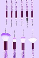 ست 10 تکه براش آرایش با کیسه براق ماهی بنفش شفاف-thumb