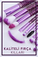 ست 10 تکه براش آرایش با کیسه براق ماهی بنفش شفاف-thumb