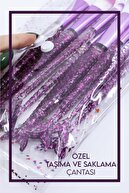 ست 10 تکه براش آرایش با کیسه براق ماهی بنفش شفاف-thumb