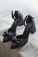 کفش پاشنه دار چرمی مشکی Y107-thumb