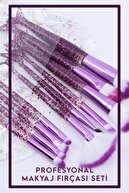 ست 10 تکه براش آرایش با کیسه براق ماهی بنفش شفاف-thumb