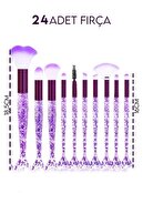 ست 10 تکه براش آرایش با کیسه براق ماهی بنفش شفاف-thumb