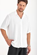 پیراهن تابستانی مردانه بافت گشاد آستین کوتاه پیراهن مردانه تابستانی سفید-thumb