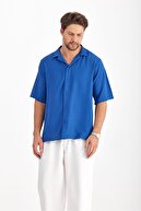 پیراهن تابستانی مردانه بافت گشاد پیراهن آستین کوتاه تابستانی مردانه نیلی-thumb