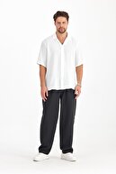 پیراهن تابستانی مردانه بافت گشاد آستین کوتاه پیراهن مردانه تابستانی سفید-thumb