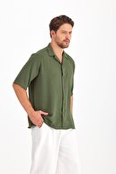 پیراهن تابستانی مردانه تنی لباس شل آستین کوتاه پیراهن مردانه Khaki-thumb