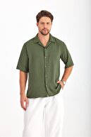 پیراهن تابستانی مردانه تنی لباس شل آستین کوتاه پیراهن مردانه Khaki-thumb