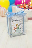 شمع شیشه ای 10 عددی تزیین شده آبی با چاپ گیفت کودک شازده کوچولو-thumb