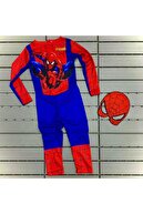 Spiderman Örümcek Adam Baskılı Çocuk Kostümü Maskeli Spiderman Kostümü