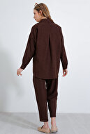 ست زیره کتانی قهوه ای زنانه اورسایز 6622-thumb