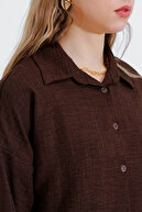 ست زیره کتانی قهوه ای زنانه اورسایز 6622-thumb