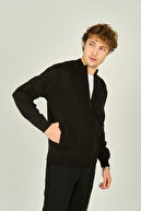 ژاکت کش باف پشمی یقه ای مجلل دو جیب زیپ دار مردانه 1021 مشکی-thumb