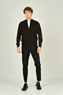 ژاکت کش باف پشمی یقه ای مجلل دو جیب زیپ دار مردانه 1021 مشکی-thumb