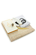 ست سجاده نماز جهیزیه با جعبه نگهداری مناسب برای عروس داماد بسته کادویی ست قرآن شال سفید-thumb