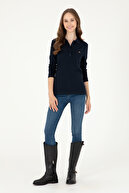 سویشرت زنانه یقه پولو پایه آبی سرمه ای 50296941-VR033-thumb