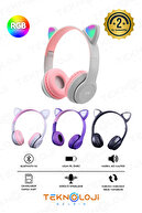 هدفون گربه دخترانه و پسرانه هدفون بچه گانه با نور گوش و میکروفون بی سیم آموزش زبان انگلیسی Klaklk-thumb