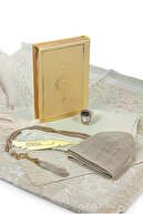 سجاده سجاده دار جهیزیه با جعبه مناسب عروس داماد پک کادو کرم ست قرآن شال-thumb