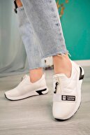 کفش های گاه به گاه با جزئیات کشسان راه راه زنانه پوست سفید-thumb