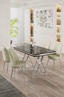 Table Black Marble Pattern Chair Cream