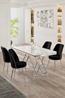White Marble Pattern Table Chairs Black