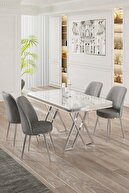 Table White Marble Pattern Chair Grey