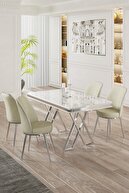 White Marble Pattern Table Chairs Cream