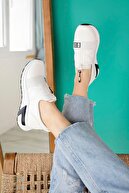 کفش های گاه به گاه با جزئیات کشسان راه راه زنانه پوست سفید-thumb