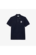 L.12.12 کلاسیک مناسب مردانه پنبه ارگانیک Navy Blue Polo-thumb