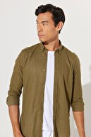 پیراهن کتانی K.khaki مردانه 100% پنبه ای قابل تنفس پارچه ای با یقه دکمه ای و باریک-thumb