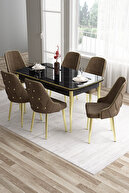 Table Black Marble Pattern Chair Brown